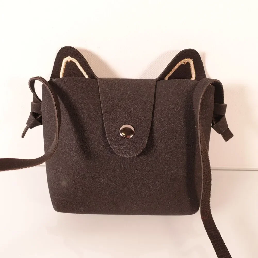 Cute Black Cat Crossbody Bag Little Girls Purse Black Gold with Cat Keychain